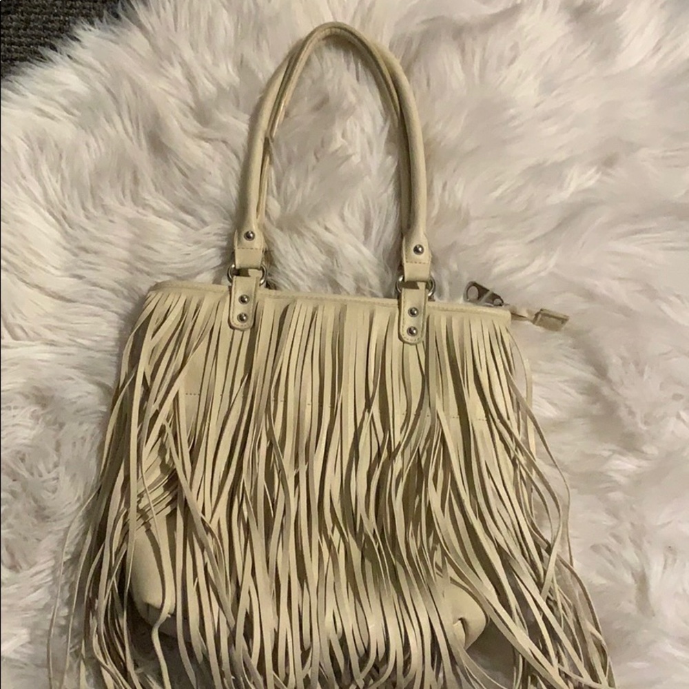 White fringe purse